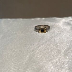 Tiffany & Co. Silver and Gold Ring with Dark Blue Accent